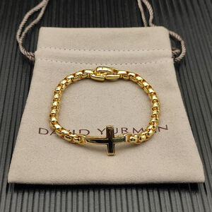 David Yurman Gold 5mm Box Chain Cross Bracelet